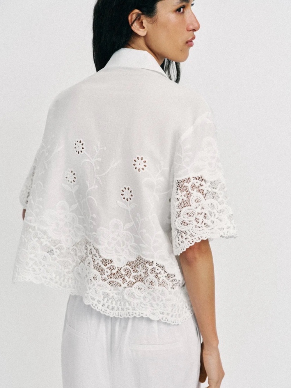 ZARA EMBROIDERED EYELET SHIRT - Picture 2 of 13